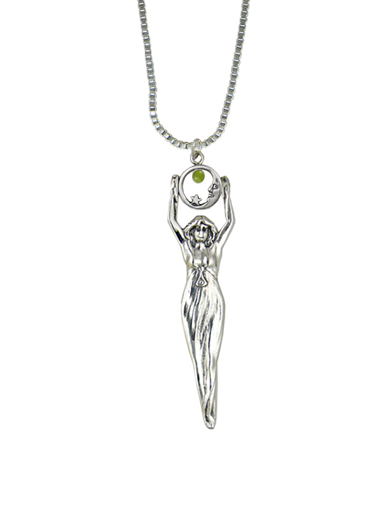 Sterling Silver Moon Goddess Pendant With Peridot